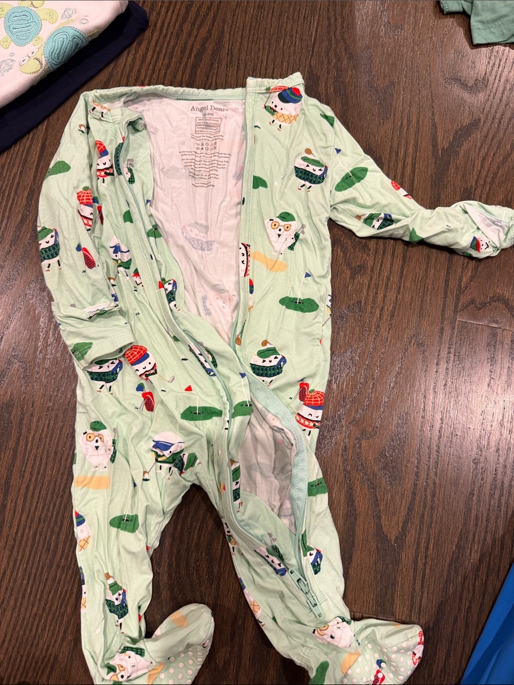 Angel Dear Mint Green Footie One-Piece with Playful Animal Golf Print